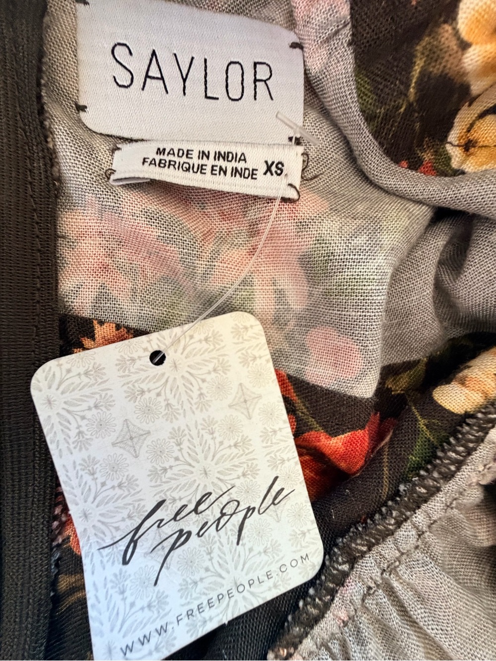 SAYLOR Free People Dark Olive Floral Puff-Sleeve Mini Dress - Picture 15 of 16